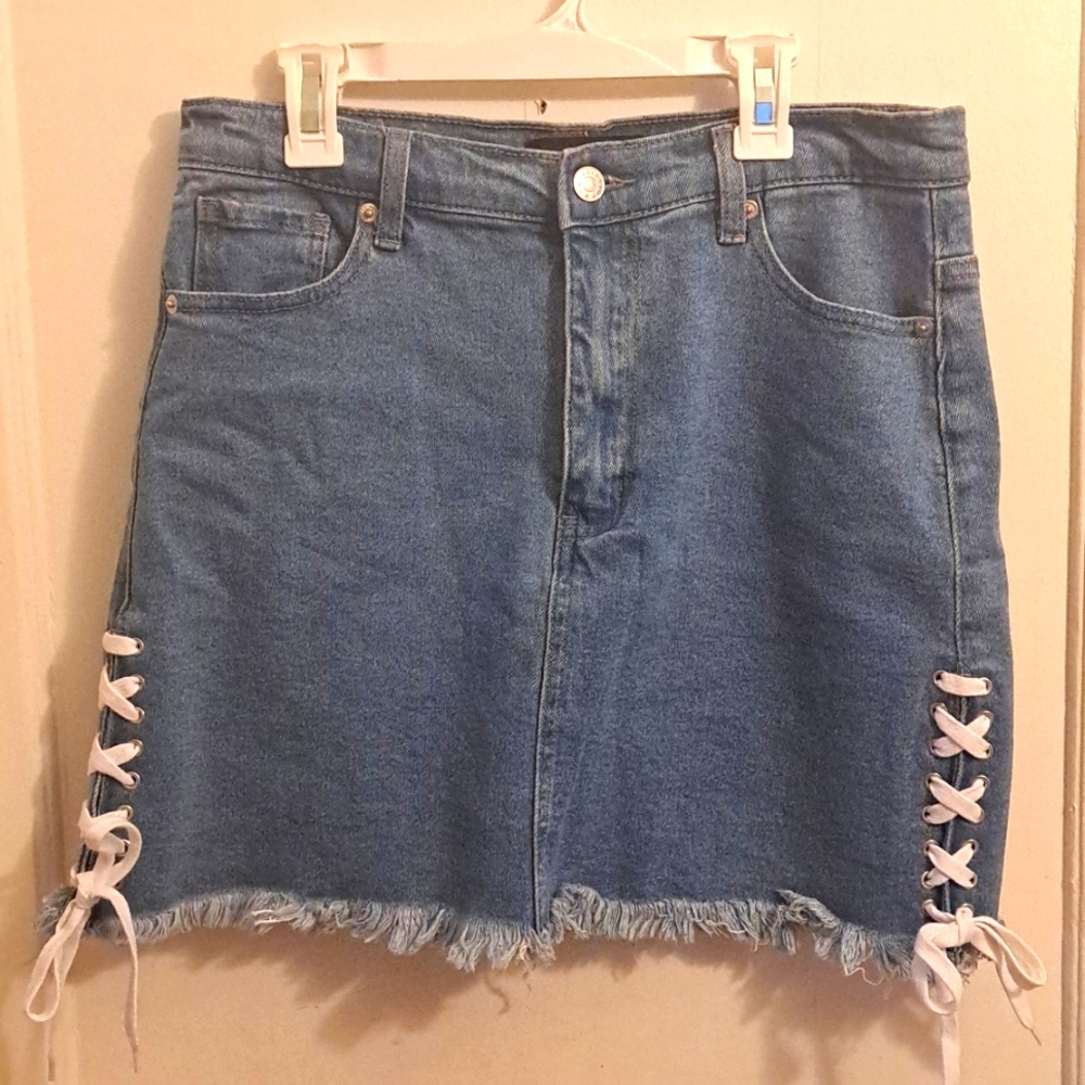 Akira Denim Lace-up Mini Skirt